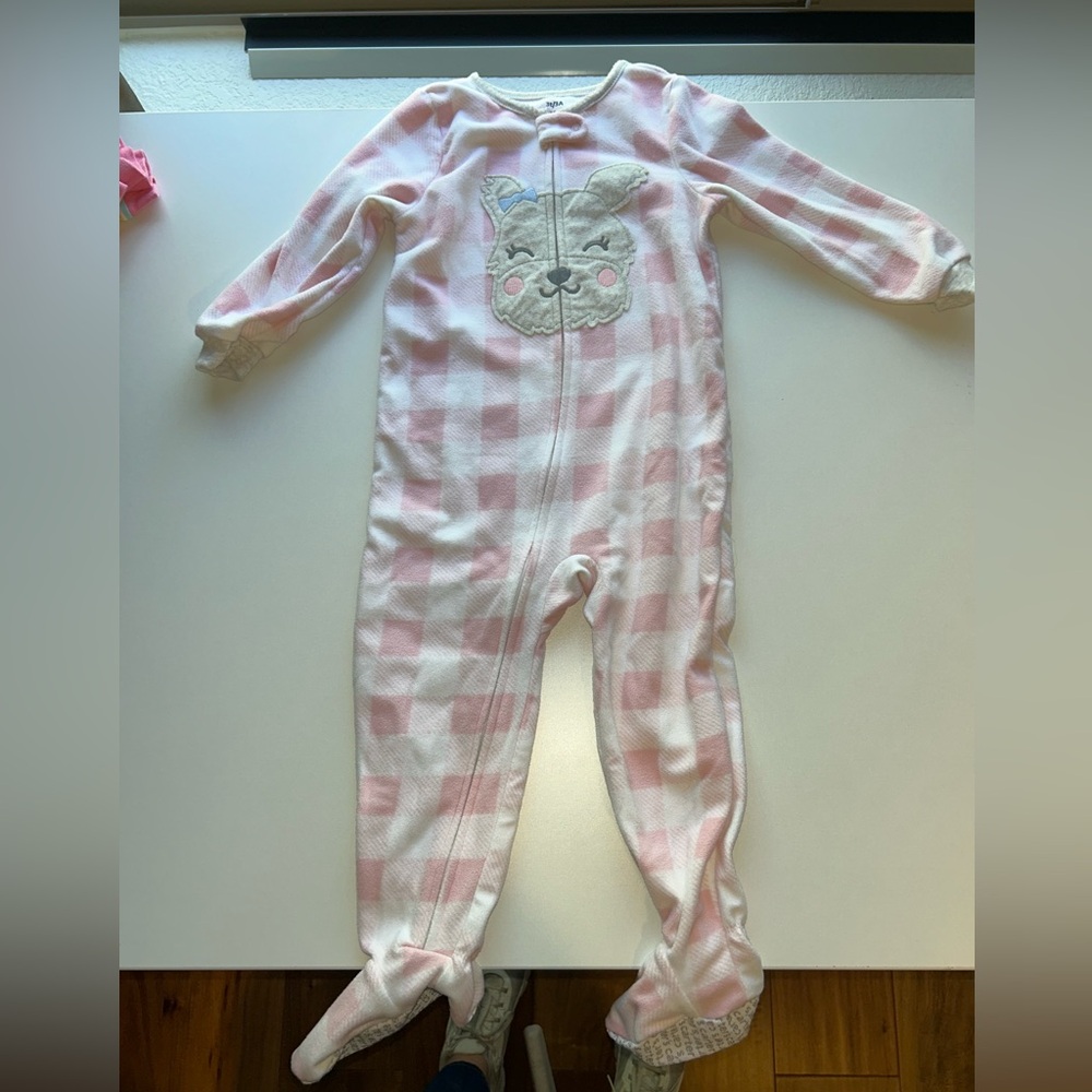 Cozy Pink and White Footie One Piece with Built-in Feet